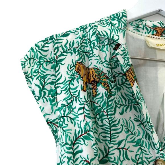 Maeve by Anthropologie Green Tiger Print Button Front Shirt Dress Size 2 - Picture 14 of 14